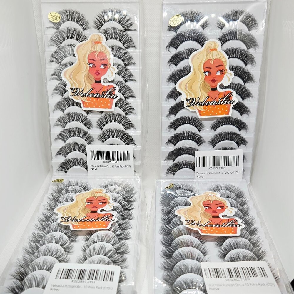 New Lot of 4 Veleasha Russian Strip D01 & DT01 10 ea (40 Total) False Eyelashes